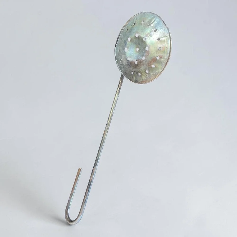 Unbranded Slotted Spoon Skimmer Silver Fair Hooked Handle Primitive